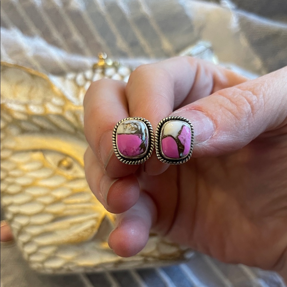 Cotton candy turquoise stud earrings set in 925 silver